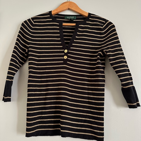 Vintage Ralph Lauren metallic gold and black sweater with 3/4 sleeves V neck - Picture 6 of 6